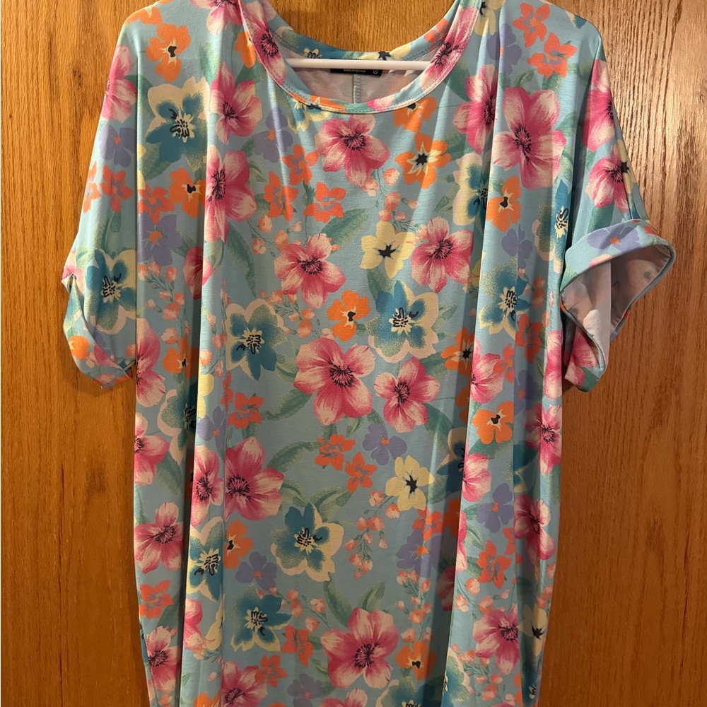 HEIMISH USA Floral Short Sleeve Top - Pink, Blue, Orange